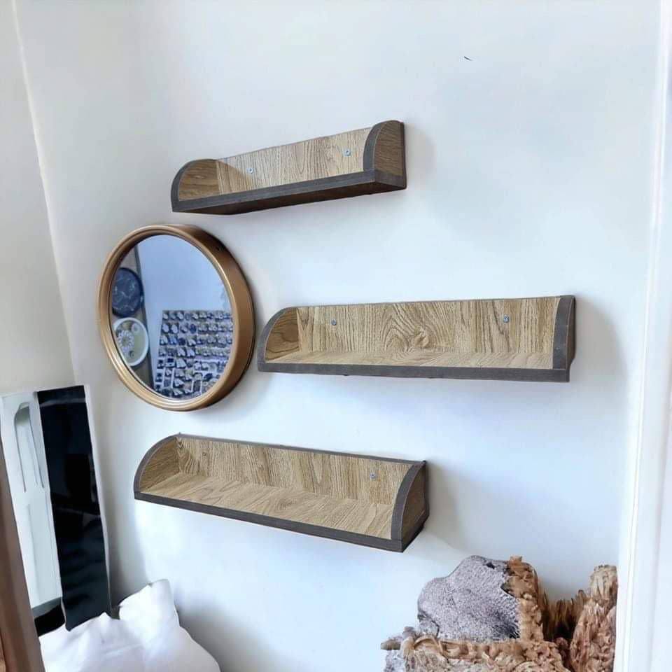 Wooden shelves + mirror