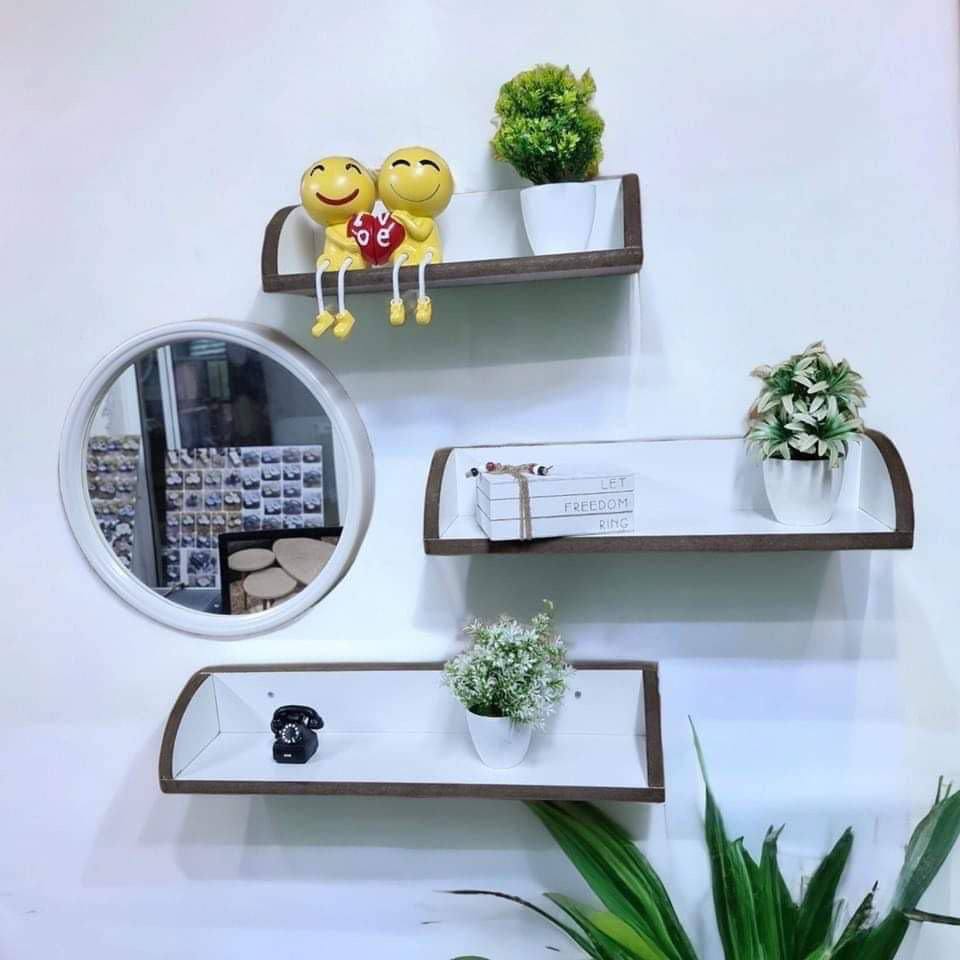 Wooden shelves + mirror