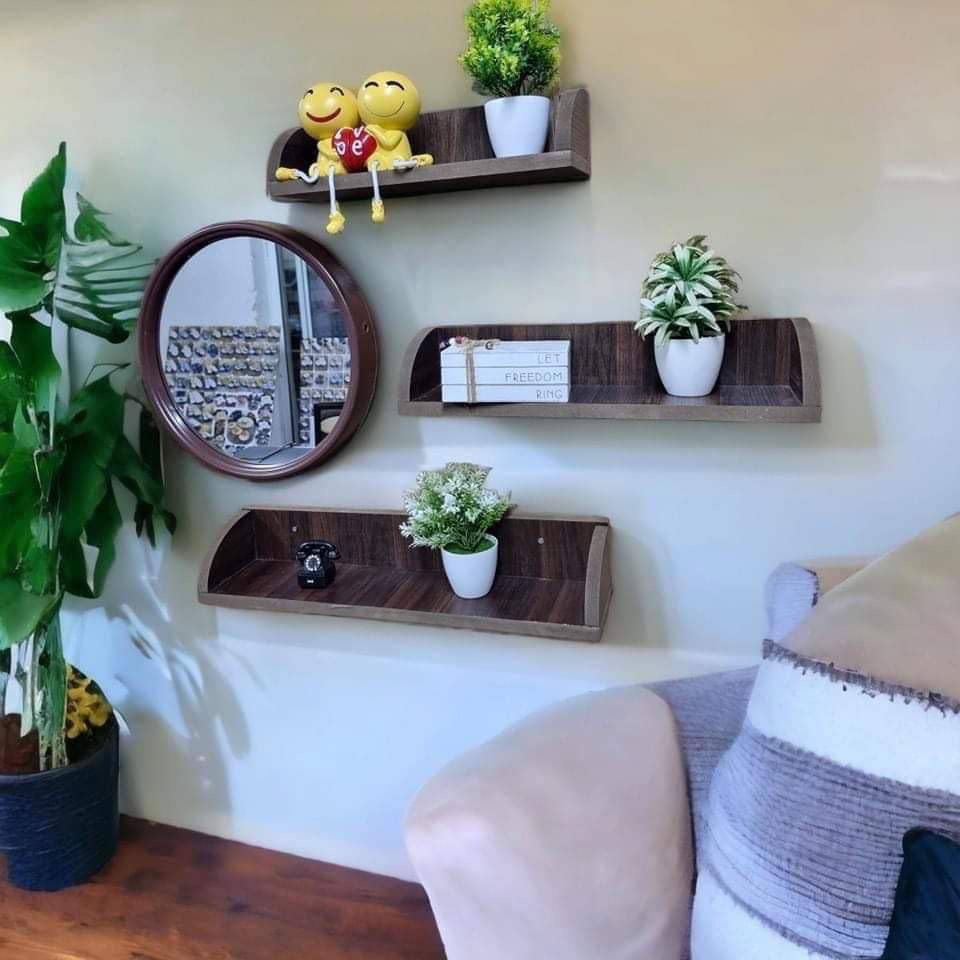 Wooden shelves + mirror